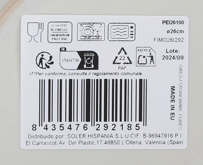 La Mediterranea Plato Llano "Peixe" Monaco Brillo Ø26 cm (6 Unidades)