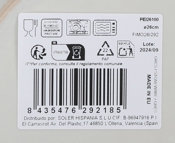 La Mediterranea Plato Llano "Peixe" Monaco Brillo Ø26 cm (6 Unidades)