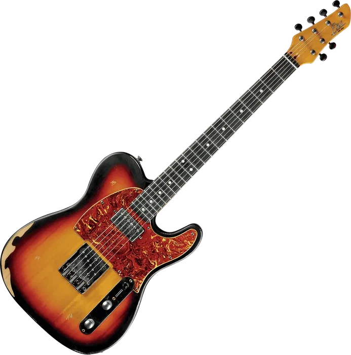 EKO Tero Relic - Guitarra Eléctrica Telecaster Style Sunburst, Cuerpo Paulownia, Mástil de Arce, Humbucker Push-Push, Acabado Relic Vintage
