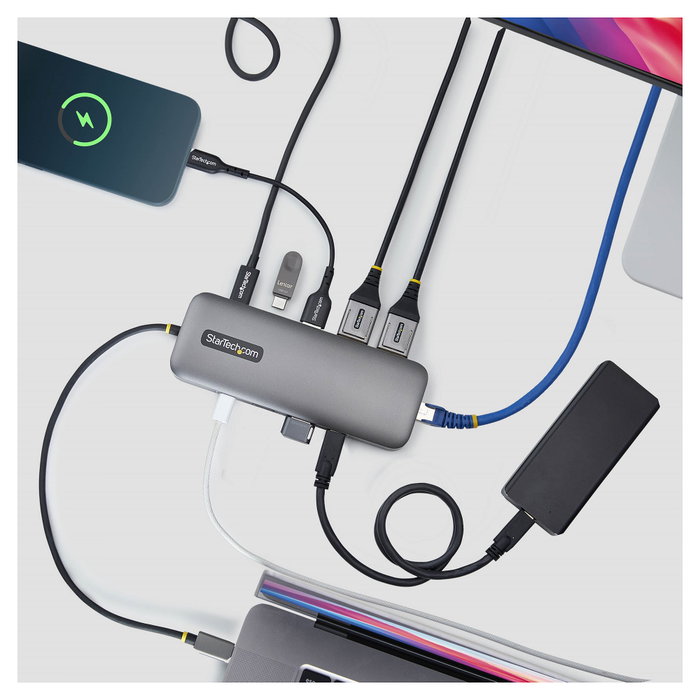 StarTech Adaptador Multipuertos USB-C a Doble DisplayPort 4K60 100W GbE Gris
