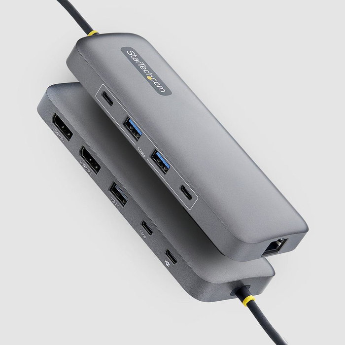 StarTech.com 189B-USBC-MULTIPORT Adaptador multipuertos USB-C a doble DisplayPort 4K 60Hz, 100W, Gigabit Ethernet, Gris