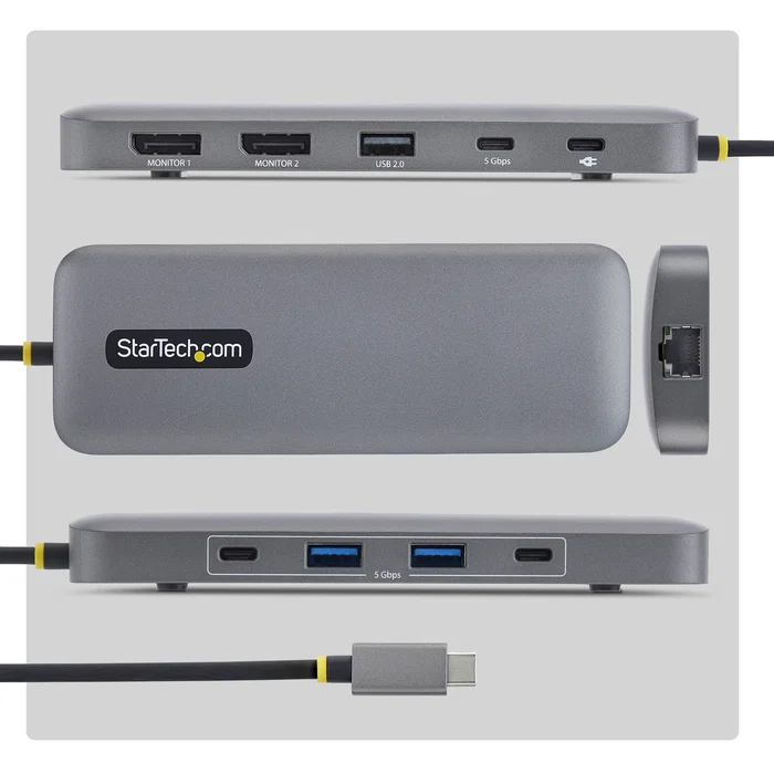 StarTech Adaptador Multipuertos USB-C a Doble DisplayPort 100W 4K60 GbE Gris