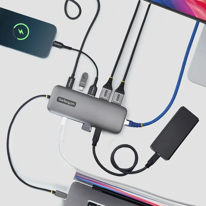 StarTech Adaptador Multipuertos USB-C a Doble DisplayPort 100W 4K60 GbE Gris