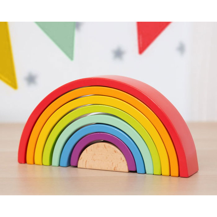 KioKids Arcoíris Grande de Madera Educativo de 8 Piezas con Estilo Waldorf Montessori