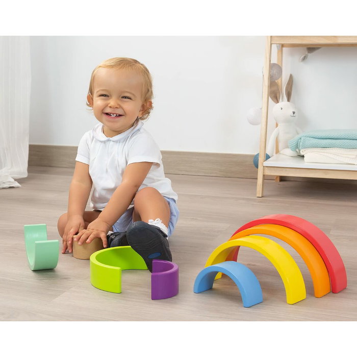 KioKids Arcoíris Grande de Madera Educativo de 8 Piezas con Estilo Waldorf Montessori