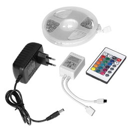 ORNO Tira LED LD-8/5M/RGB/SET, 12V 5050 7W/m, IP20, con Controlador y Fuente de Alimentación