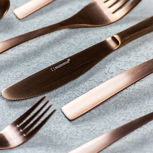 SUMMA Sinxelo Cuchillo Postre Cobre 200 mm - Cubiertos de Acero Inoxidable 18% con Acabado Satin PVD, Apto para Lavavajillas (Set de 12)