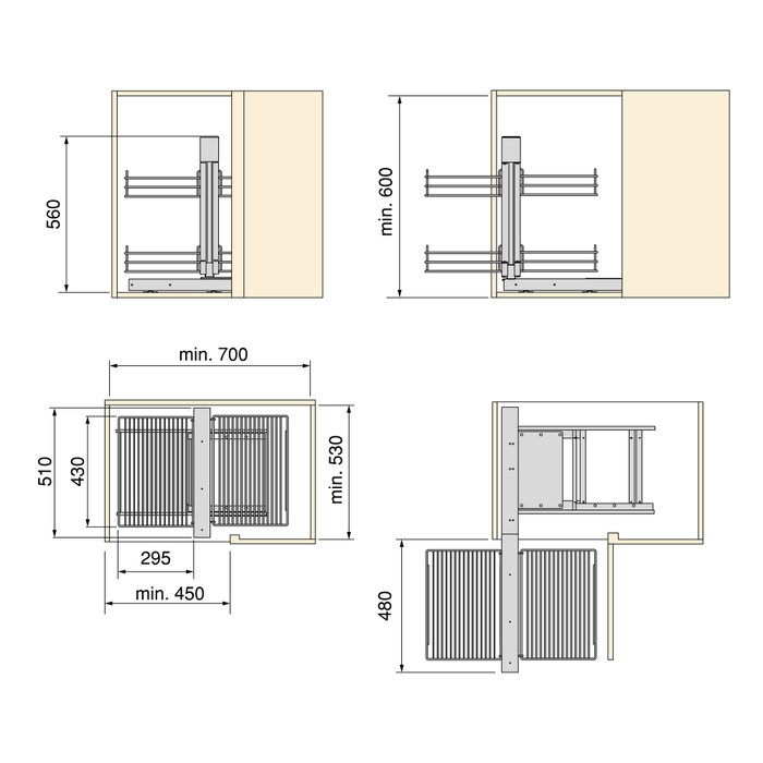 Emuca Sistema de rincón extraíble para mueble de cocina Suprastar, Acero, Cromado