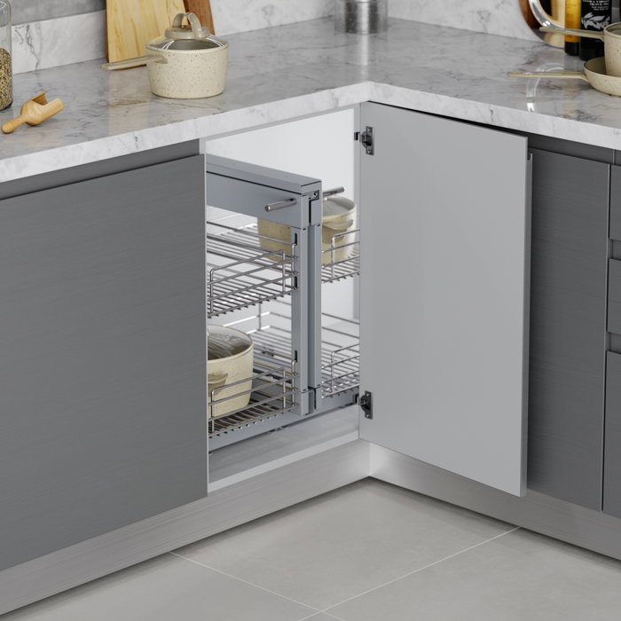 Emuca Sistema de rincón extraíble para mueble de cocina Suprastar, Acero, Cromado