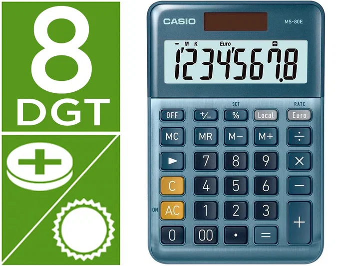 Casio MS-80E Calculadora de Sobremesa Azul de 8 Dígitos