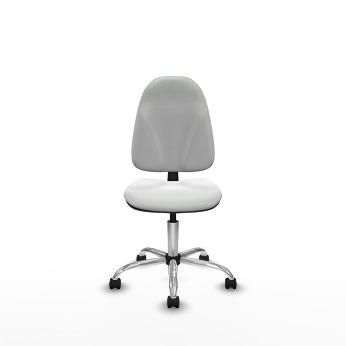 Silla de oficina Algarra con mecanismo Contacto permanente básico tapizada con Tela color Blanco. Equipada con Base cromada, Sin brazos y Ruedas de nailon 50 mm