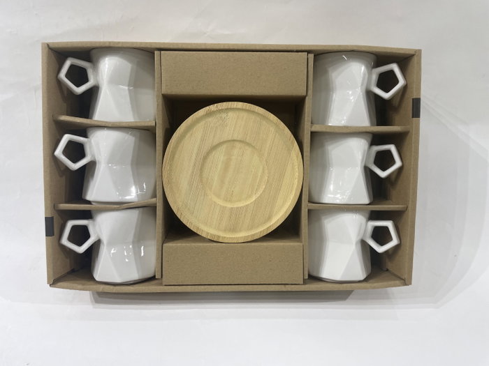 DKD Home Decor Set de café de 6 piezas de porcelana blanco moderno