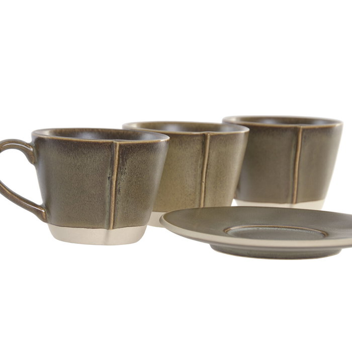 DKD Home Decor Set de Café de 6 Piezas en Gres y Acacia Verde