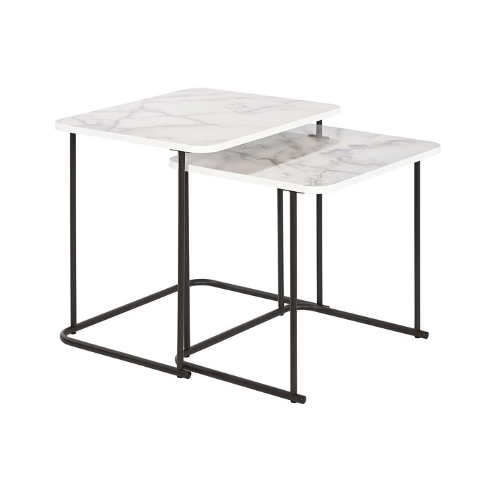 DKD Home Decor Set de 2 Mesitas Auxiliares Símil Mármol Blanco y Negro DKD Home Decor Set de 2 Mesitas Auxiliares Símil Mármol Blanco y Negro