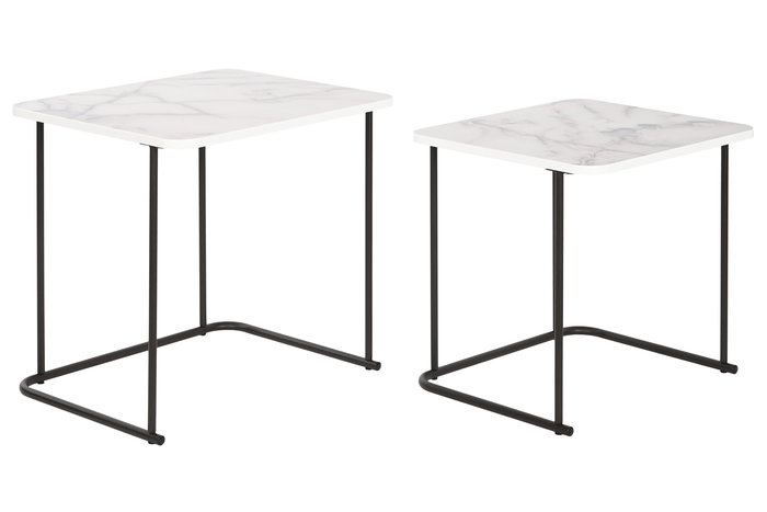 DKD Home Decor Mesita Auxiliar Set de 2 Blanco Negro 43 x 49 x 51 cm