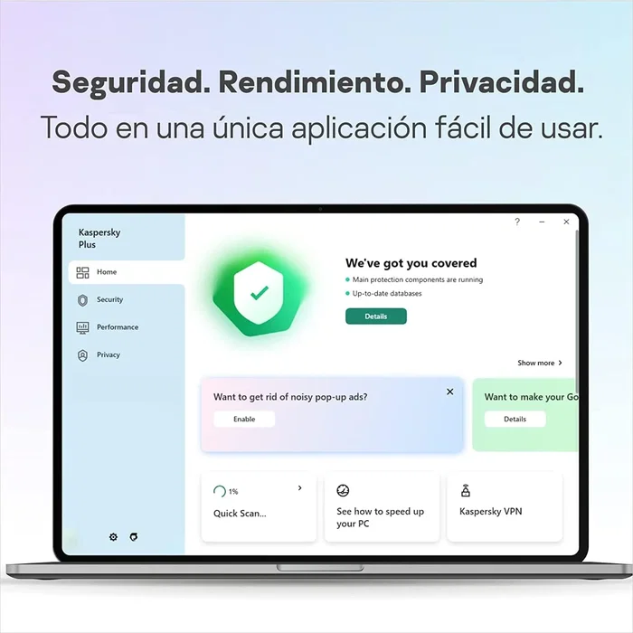 Kaspersky Plus - Antivirus y Seguridad Internet 2024 (5 Dispositivos, 1 Año, Licencia Español) con VPN Ilimitada, Antiphishing, Firewall y Gestor de Contraseñas