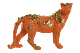 DKD Home Decor Figura de Leopardo en Resina Naranja y Dorado
