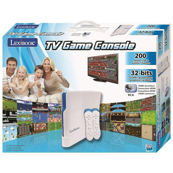 LEXIBOOK Consola de videojuegos con 200 juegos integrados, 2 mandos inalámbricos, conexión RCA y HDMI, multijugador LEXIBOOK Consola de videojuegos con 200 juegos integrados, 2 mandos inalámbricos, conexión RCA y HDMI, multijugador