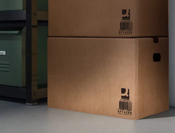 Q-connect Caja para embalar 500x400x300 mm con fondo automático y asas de cartón canal simple 5mm color kraft