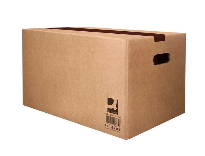 Q-connect Caja para embalar 500x400x300 mm con fondo automático y asas de cartón canal simple 5mm color kraft