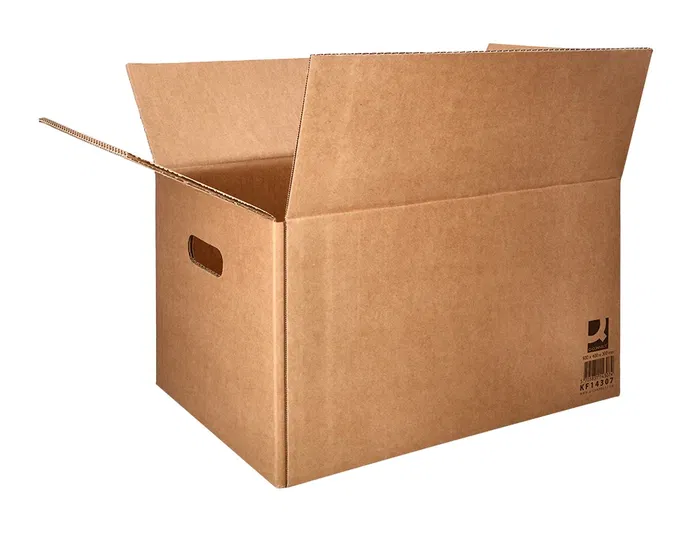 Q-connect Caja para embalar 500x400x300 mm con fondo automático y asas de cartón canal simple 5mm color kraft