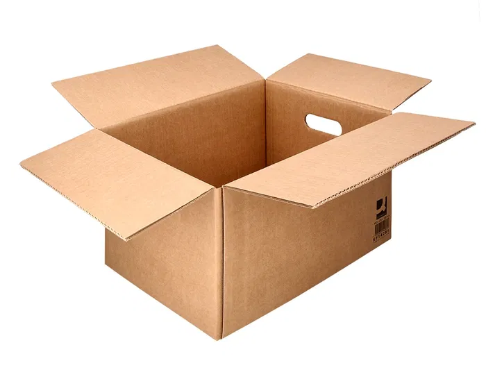 Q-connect Caja para embalar 500x400x300 mm con fondo automático y asas de cartón canal simple 5mm color kraft
