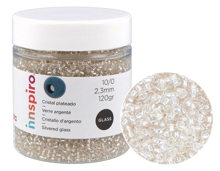 Innspiro Rocalla de Vidrio Redonda Plateado Transparente Plata 2,3mm 120g Innspiro Rocalla de Vidrio Redonda Plateado Transparente Plata 2,3mm 120g