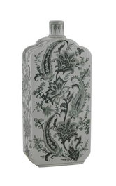 DKD Home Decor Jarrón de Porcelana con Diseño de Hojas Verde y Blanco