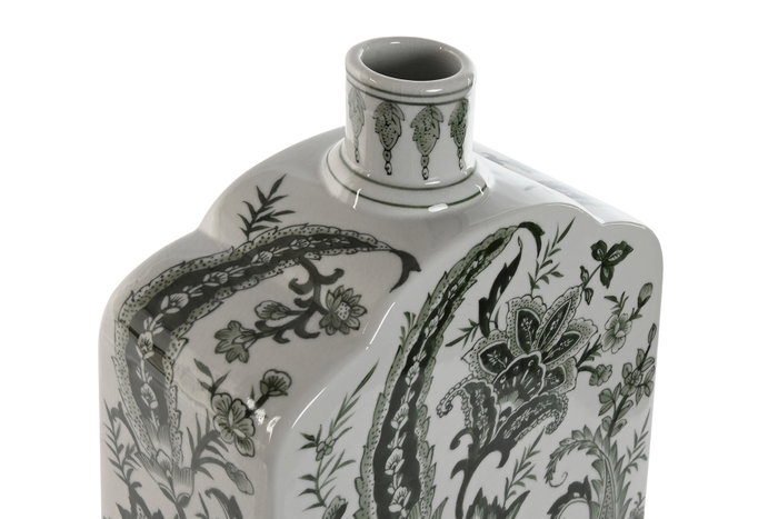 DKD Home Decor Jarrón de Porcelana con Diseño de Hojas Verde y Blanco