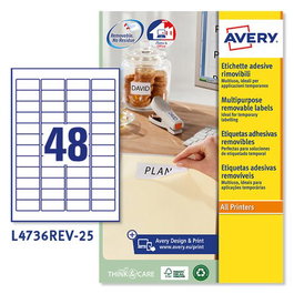 Etiquetas Adh.Impr.Avery A4 Blanca C.Romos Removible Caja 25H 45,7X21,2 Mm 1.200 Uds.(L4736Rev)