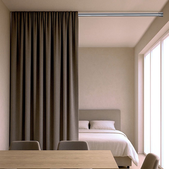 Cintacor Barra extensible a presión sin taladro para cortinas y armarios, plata, Ø2.8-2.5 x 120-210 cm, carga 6.3 kg