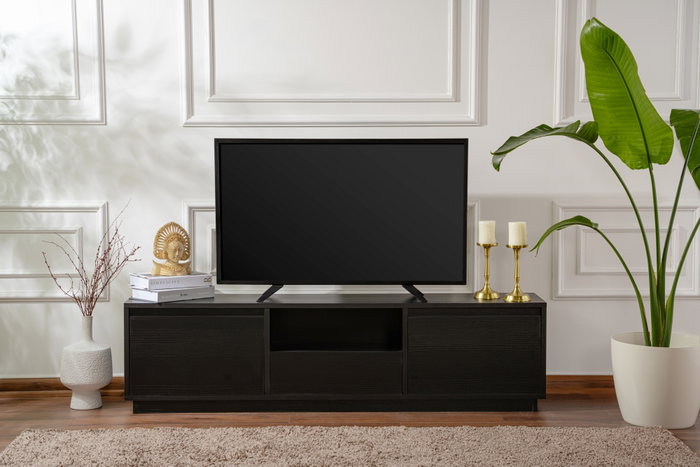Nordure Mueble TV Wood Black Soporte TV Salón Tablero Melamina Madera Negro 160x42x29.5cm