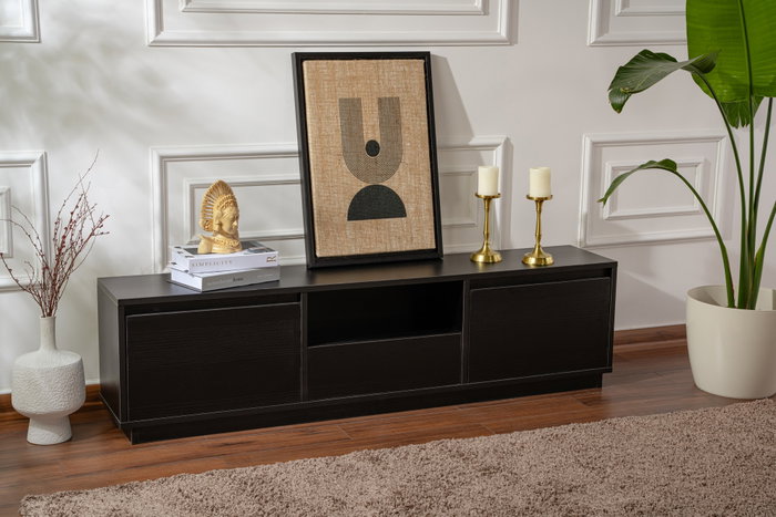 Nordure Mueble TV Wood Black Soporte TV Salón Tablero Melamina Madera Negro 160x42x29.5cm