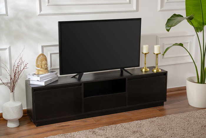 Nordure Mueble TV Wood Black Soporte TV Salón Tablero Melamina Madera Negro 160x42x29.5cm