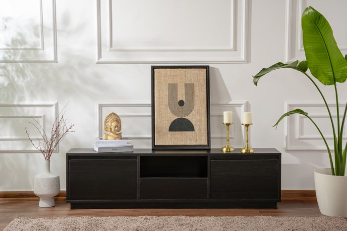 Nordure Mueble TV Wood Black Soporte TV Salón Tablero Melamina Madera Negro 160x42x29.5cm