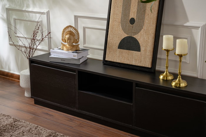 Nordure Mueble TV Wood Black Soporte TV Salón Tablero Melamina Madera Negro 160x42x29.5cm