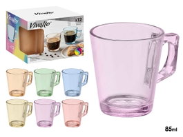 VIVALTO Taza de Café de Vidrio Surtida 6 Colores 85 ml (Pack de 72)