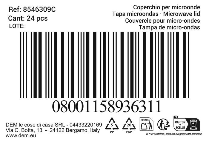 Inde Tapa Protectora para Microondas Transparente "Montera" 28 cm (27.8 x 27.9 x 7.8 cm) (24 Unidades)