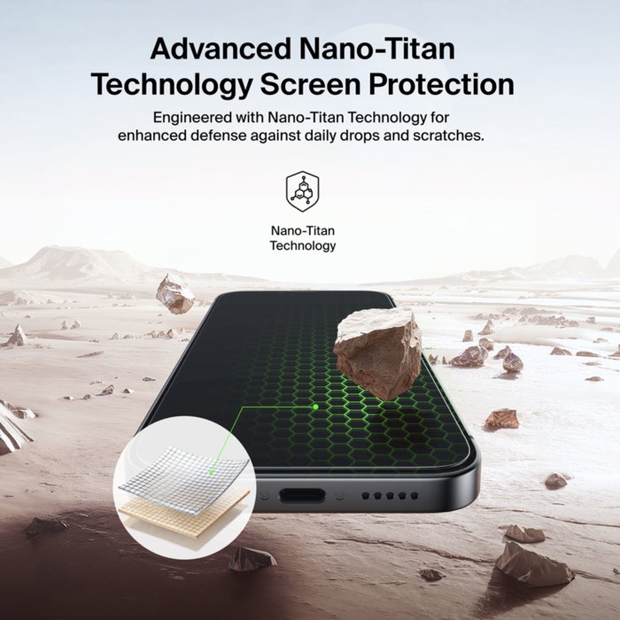 Belkin Titan SmartShield Glass Screen Guard para iPhone 16e e iPhone 17e Belkin Titan SmartShield Glass Screen Guard para iPhone 16e e iPhone 17e