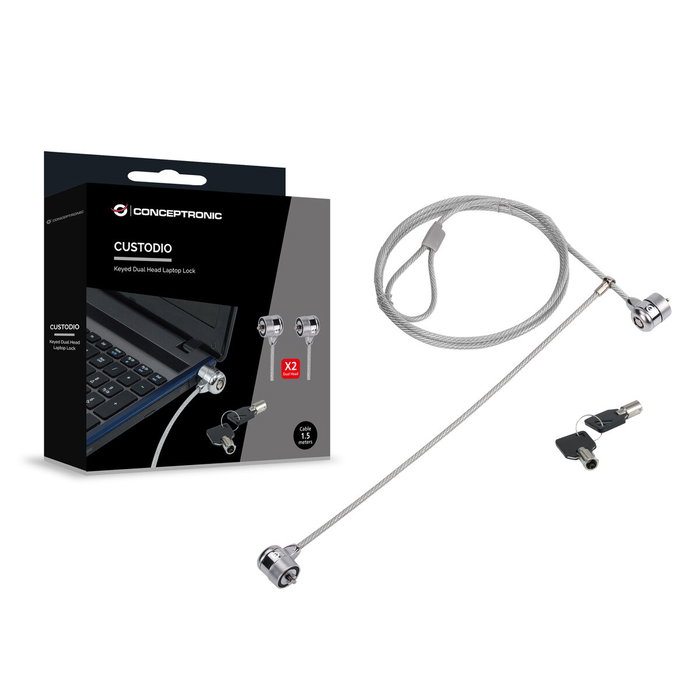 Conceptronic CNBSLOCK15T Candado de doble cabezal para portátil de 1,5m