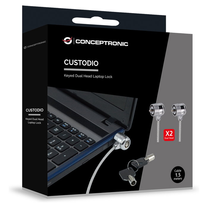 Conceptronic CNBSLOCK15T Candado de doble cabezal para portátil de 1,5m