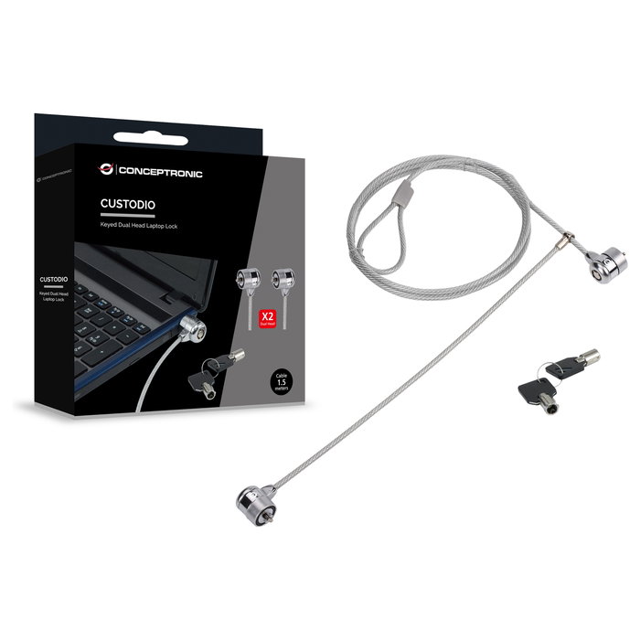 Conceptronic CNBSLOCK15T Candado de doble cabezal para portátil de 1,5m