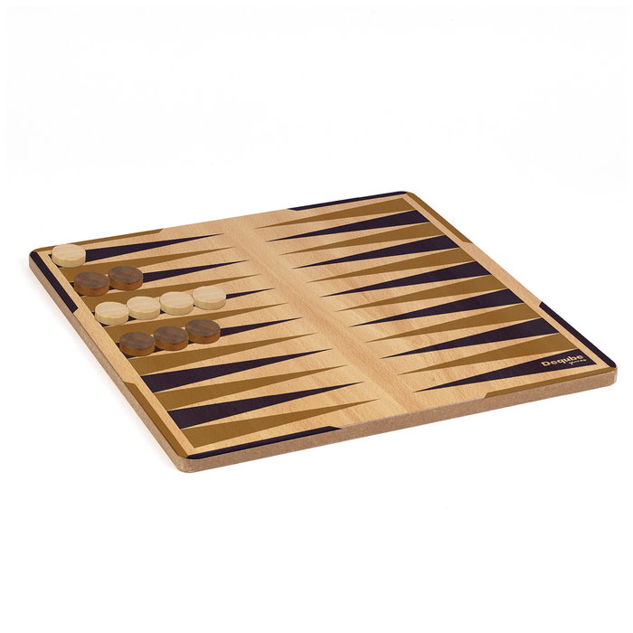DEQUBE D00323 - Set de Juegos de Estrategia Ajedrez, Damas y Backgammon en Caja Metálica con Piezas de Madera, Reversible