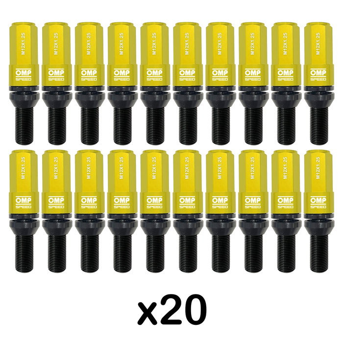OMP Juego de 20 Tornillos con Protector de Aluminio Amarillo M12x1.25