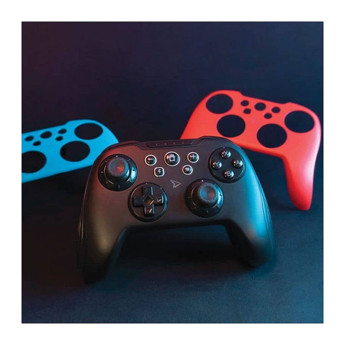 Steelplay JVASWI00065 Controlador Inalámbrico Programable para Nintendo Switch, PC, Android con 2 Fundas, Analógico, Negro/Azul/Rojo