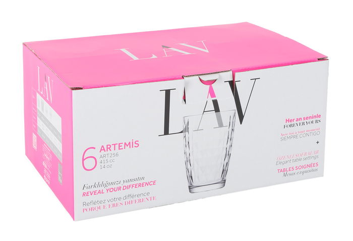 Lav Conjunto de 6 Vasos 415 cc New Artemis, Modelo Artemis, 8.6 x 8.6 x 12 cm (8 Cajas)