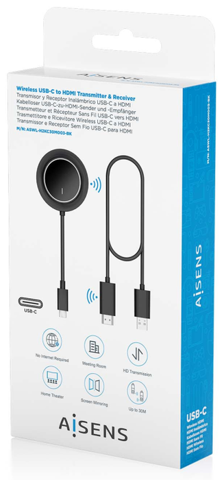 Aisens ASWL-H2KC30M003-BK USB-C a HDMI Inalámbrico 1080P 30m Negro