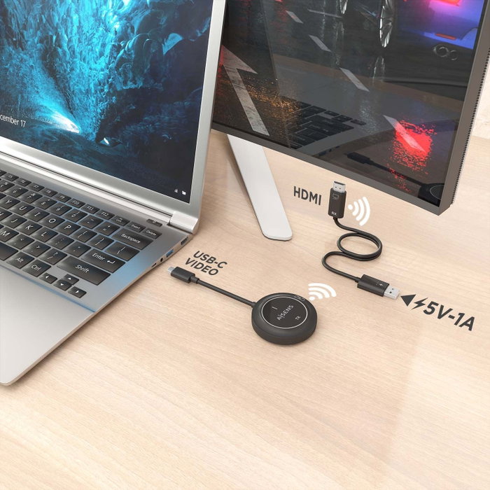 Aisens Transmisor y Receptor Inalámbrico USB-C a HDMI 1080P 30m Negro