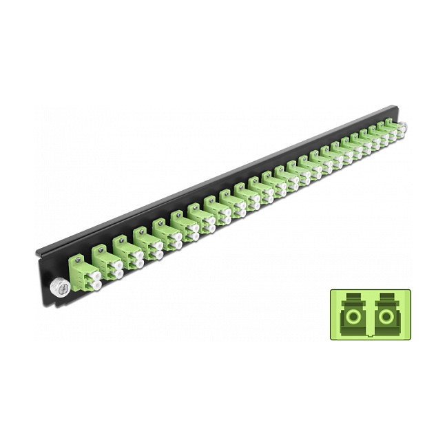 DeLOCK Spleissbox Panel Frontal 24 puertos LC Duplex verde lima de 19 pulgadas, Fibra, Montaje en rack 1U, 44 mm, referencia LWL
