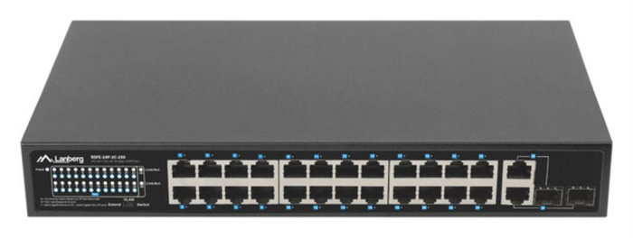 Lanberg RSFE-24P-2C-250 Switch No Administrado Gigabit PoE+ 1U Negro